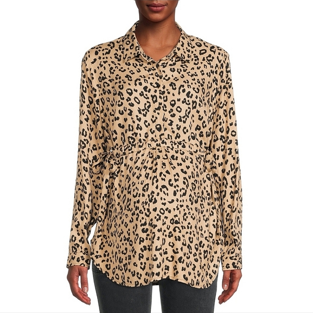 Time and Tru • Lightweight • Woven • Leopard Print • Maternity • Pop Over Top